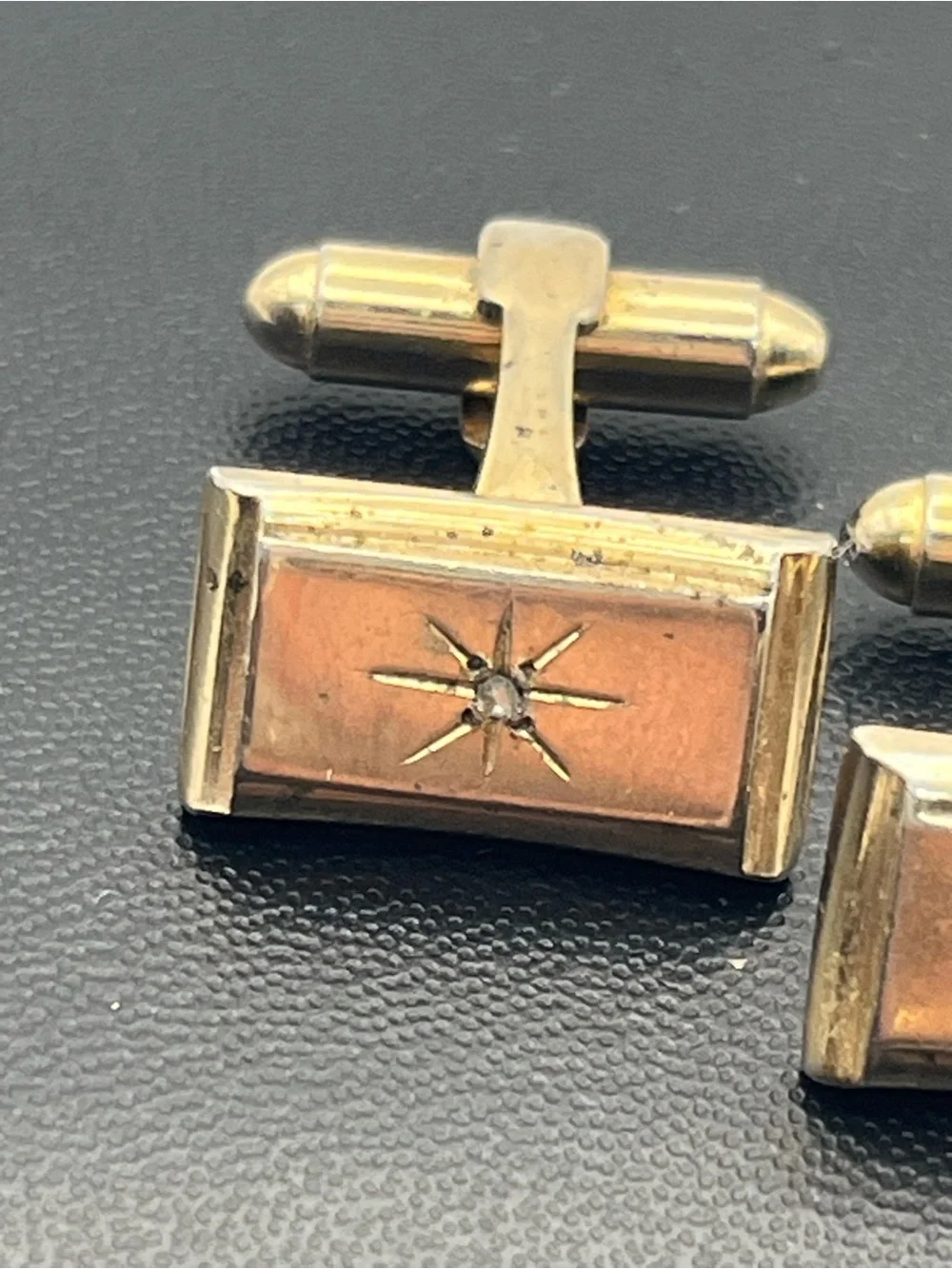 MCM atomic starburst Pioneer gold tone diamond chip vintage cufflinks 1960’s